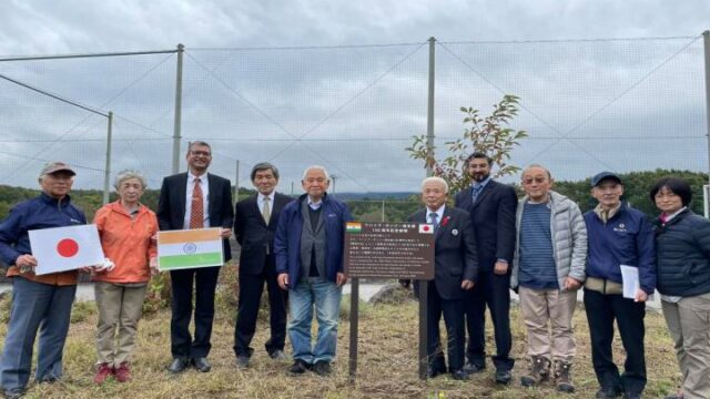 Photo op at Mahatma Gandhi`s 150th Birth Anniversary memorial site at Narusawa Village.